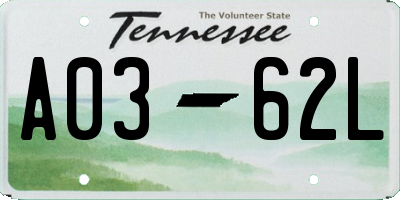 TN license plate A0362L