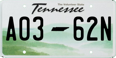 TN license plate A0362N