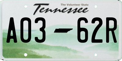 TN license plate A0362R