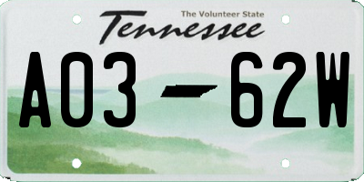 TN license plate A0362W