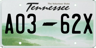 TN license plate A0362X
