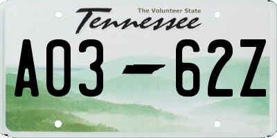 TN license plate A0362Z