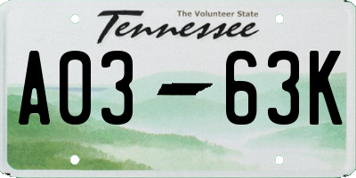 TN license plate A0363K