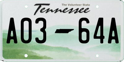 TN license plate A0364A