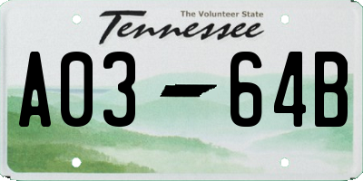 TN license plate A0364B