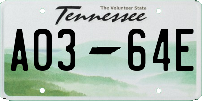 TN license plate A0364E