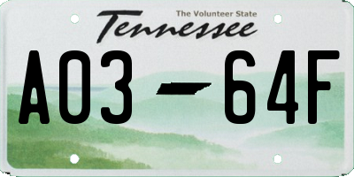 TN license plate A0364F