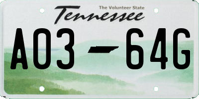 TN license plate A0364G