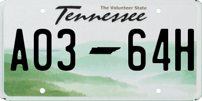 TN license plate A0364H