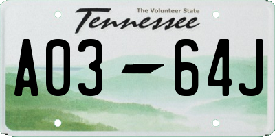 TN license plate A0364J