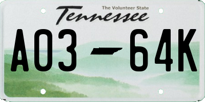 TN license plate A0364K