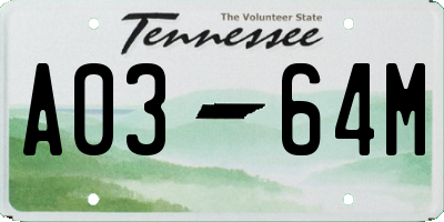 TN license plate A0364M