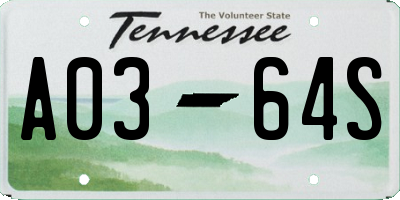 TN license plate A0364S