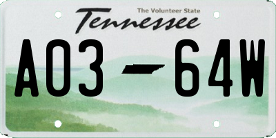 TN license plate A0364W