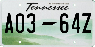 TN license plate A0364Z