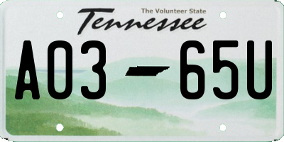 TN license plate A0365U