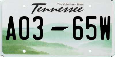 TN license plate A0365W