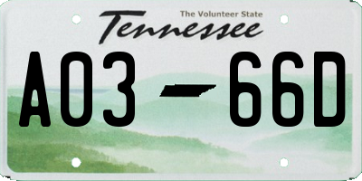 TN license plate A0366D