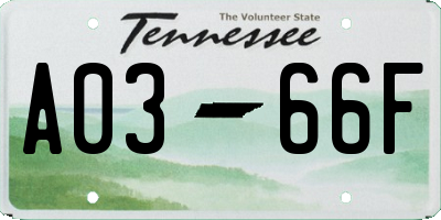 TN license plate A0366F