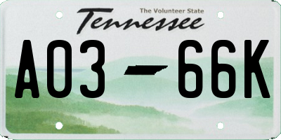 TN license plate A0366K