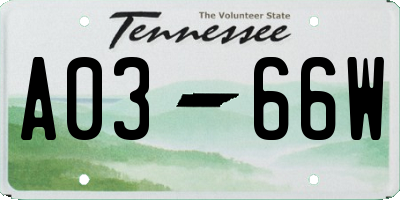 TN license plate A0366W