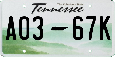 TN license plate A0367K