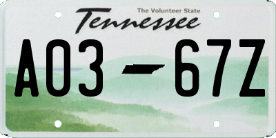 TN license plate A0367Z