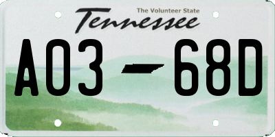 TN license plate A0368D