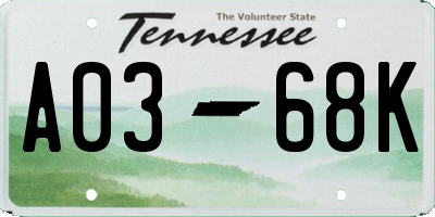 TN license plate A0368K