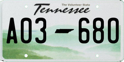 TN license plate A0368O