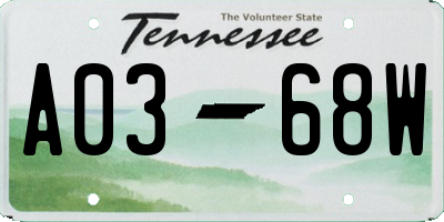 TN license plate A0368W
