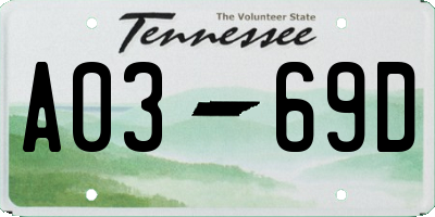 TN license plate A0369D