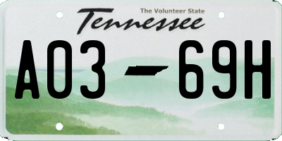 TN license plate A0369H