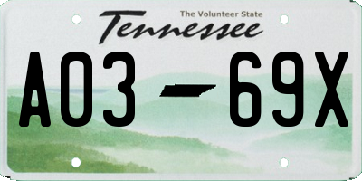TN license plate A0369X