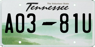 TN license plate A0381U