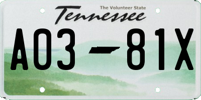 TN license plate A0381X