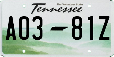 TN license plate A0381Z