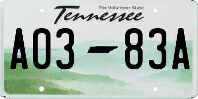 TN license plate A0383A