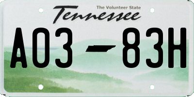TN license plate A0383H