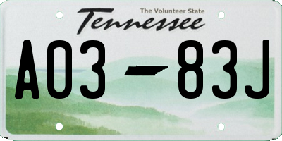 TN license plate A0383J
