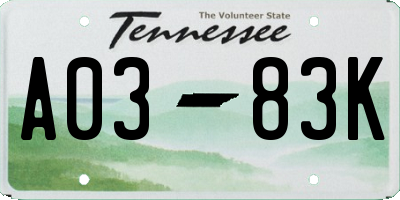 TN license plate A0383K