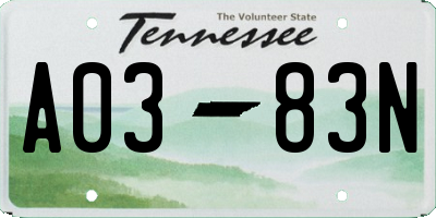 TN license plate A0383N
