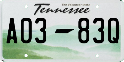 TN license plate A0383Q