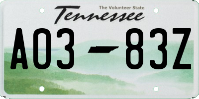 TN license plate A0383Z