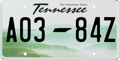 TN license plate A0384Z