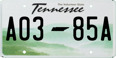 TN license plate A0385A