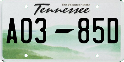 TN license plate A0385D