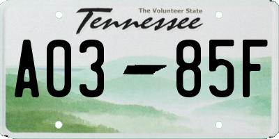 TN license plate A0385F