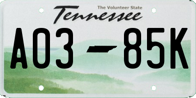 TN license plate A0385K