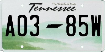 TN license plate A0385W